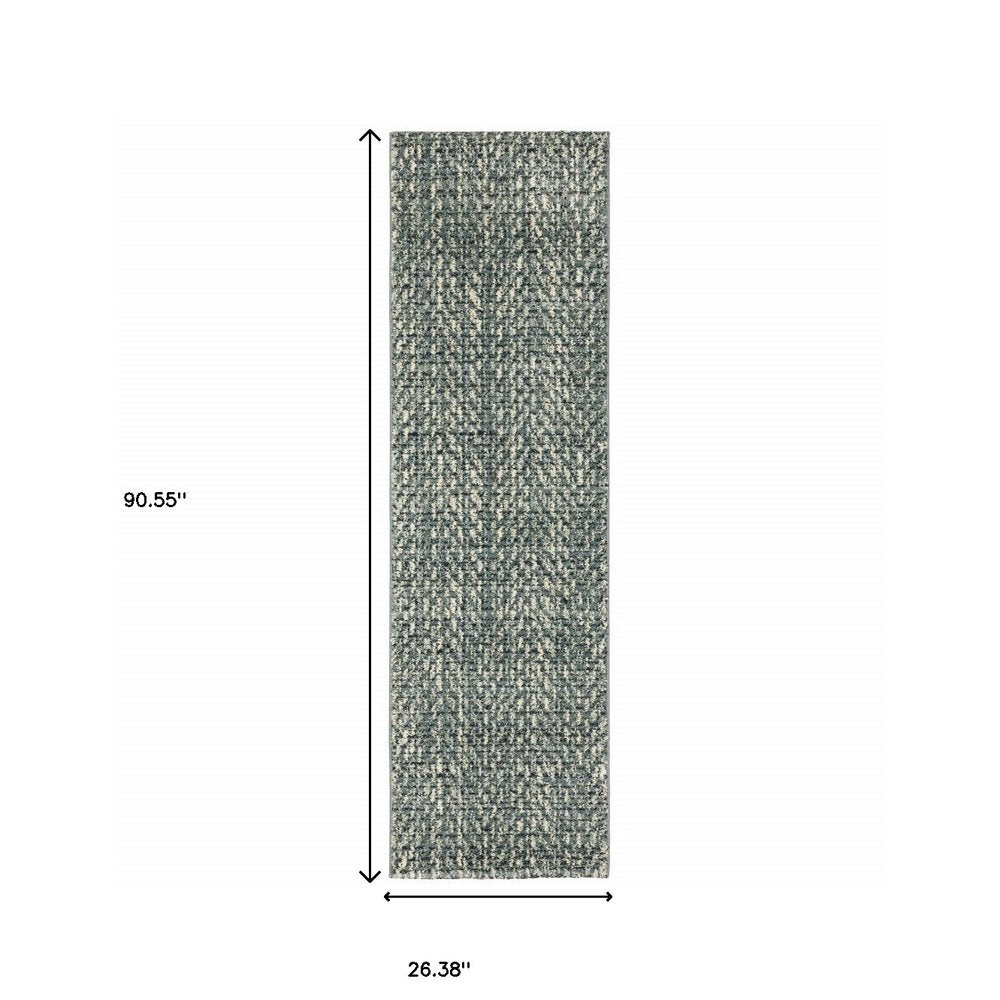 10' X 13' Blue And Ivory Geometric Distressed Area Rug