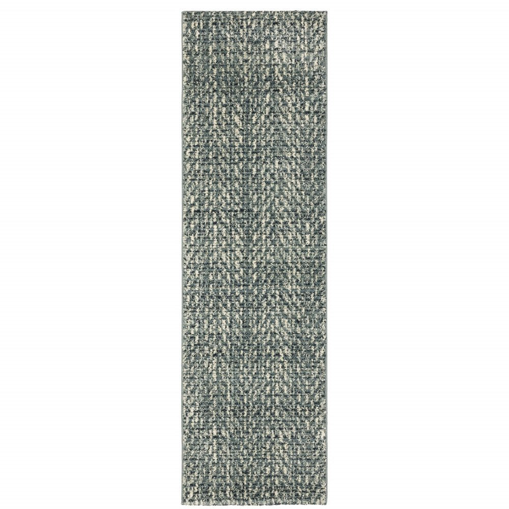 10' X 13' Blue And Ivory Geometric Distressed Area Rug
