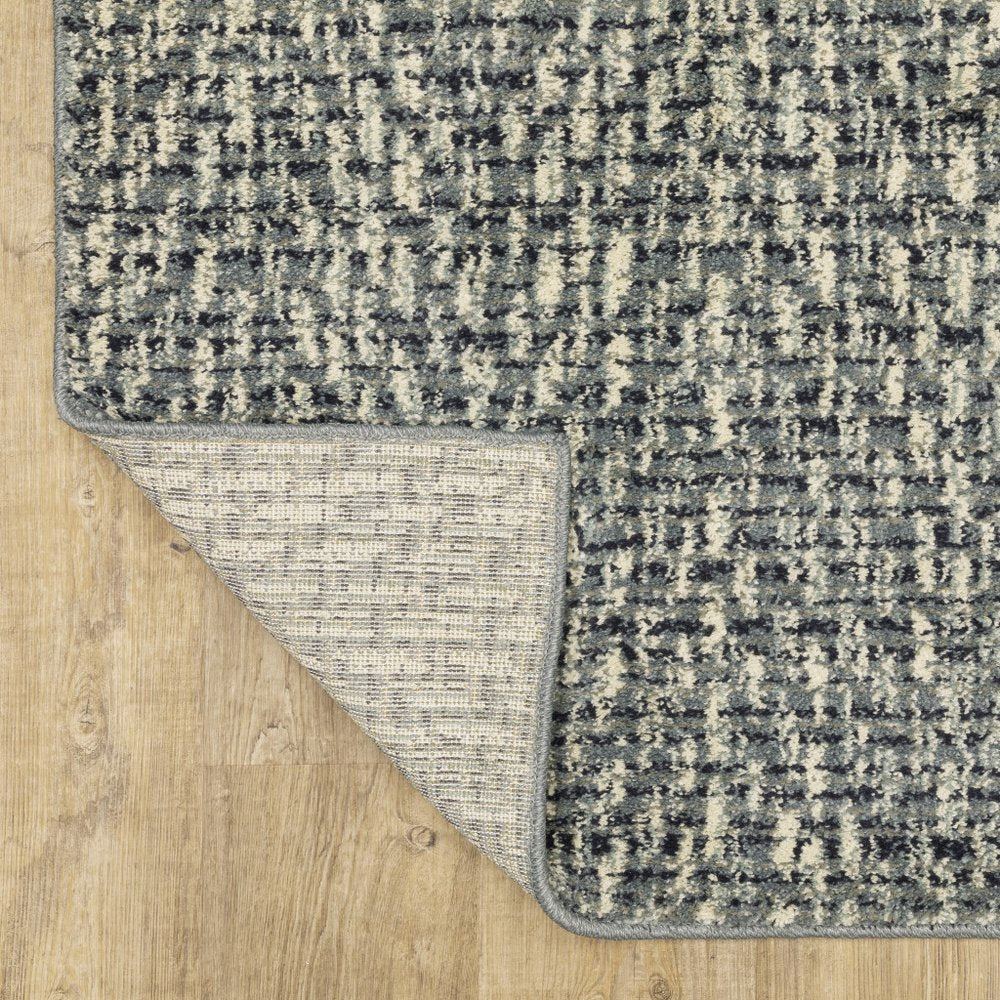 10' X 13' Blue And Ivory Geometric Distressed Area Rug