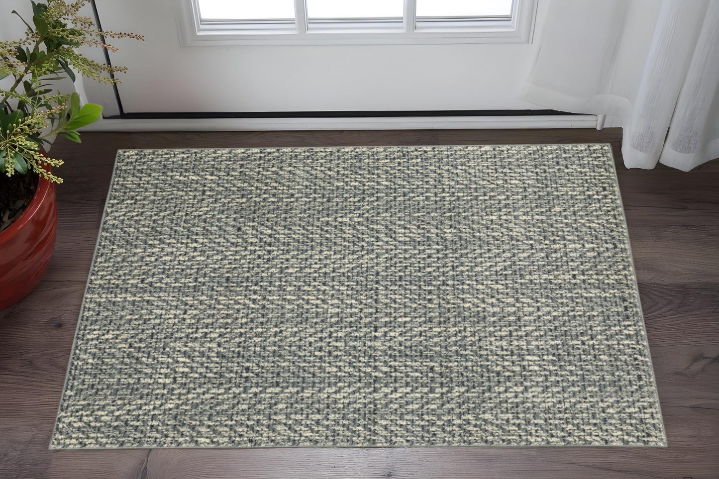 10' X 13' Blue And Ivory Geometric Distressed Area Rug