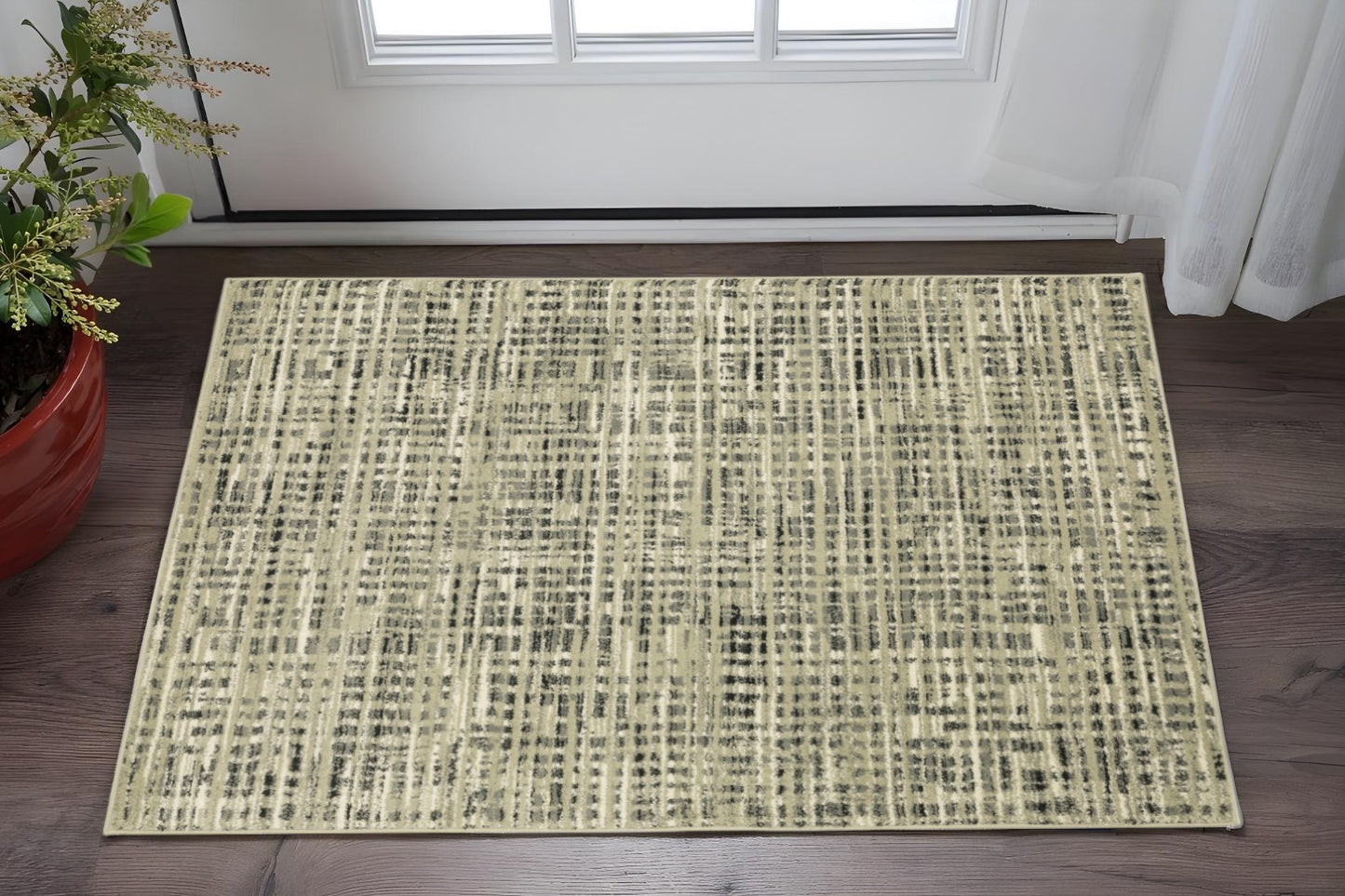 10' X 13' Beige And Gray Geometric Distressed Area Rug