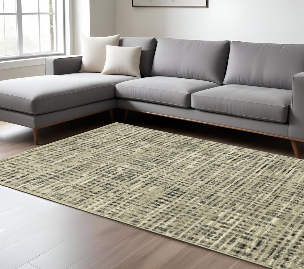 10' X 13' Beige And Gray Geometric Distressed Area Rug