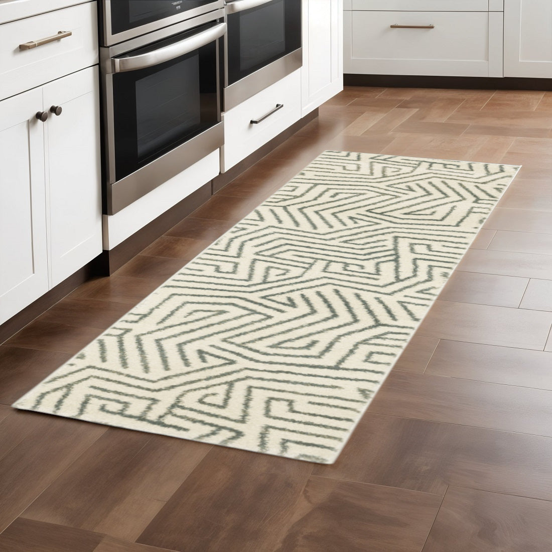 10' X 13' Gray And Ivory Geometric Power Loom Area Rug