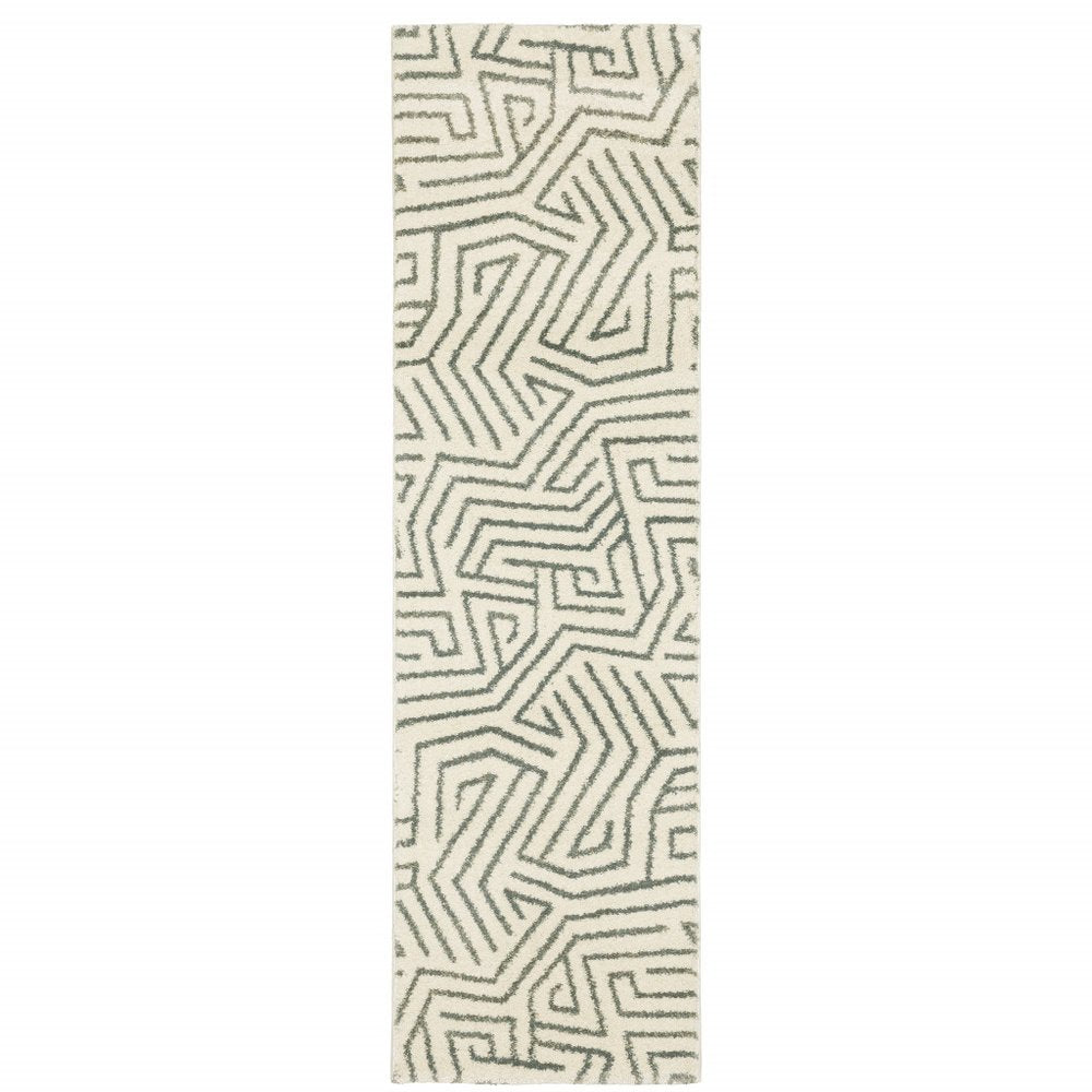 10' X 13' Gray And Ivory Geometric Power Loom Area Rug
