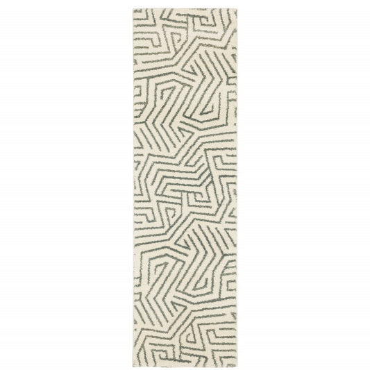 10' X 13' Gray And Ivory Geometric Power Loom Area Rug