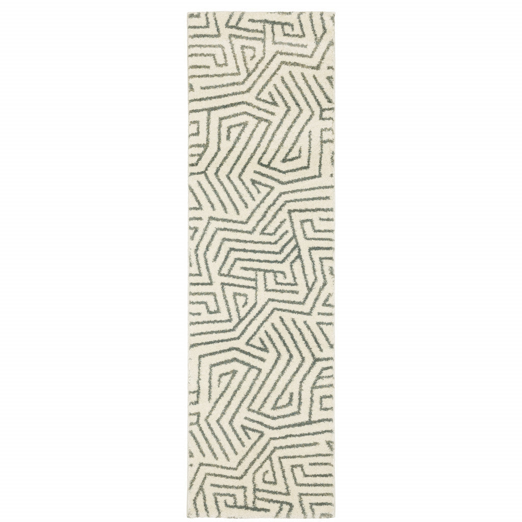 10' X 13' Gray And Ivory Geometric Power Loom Area Rug