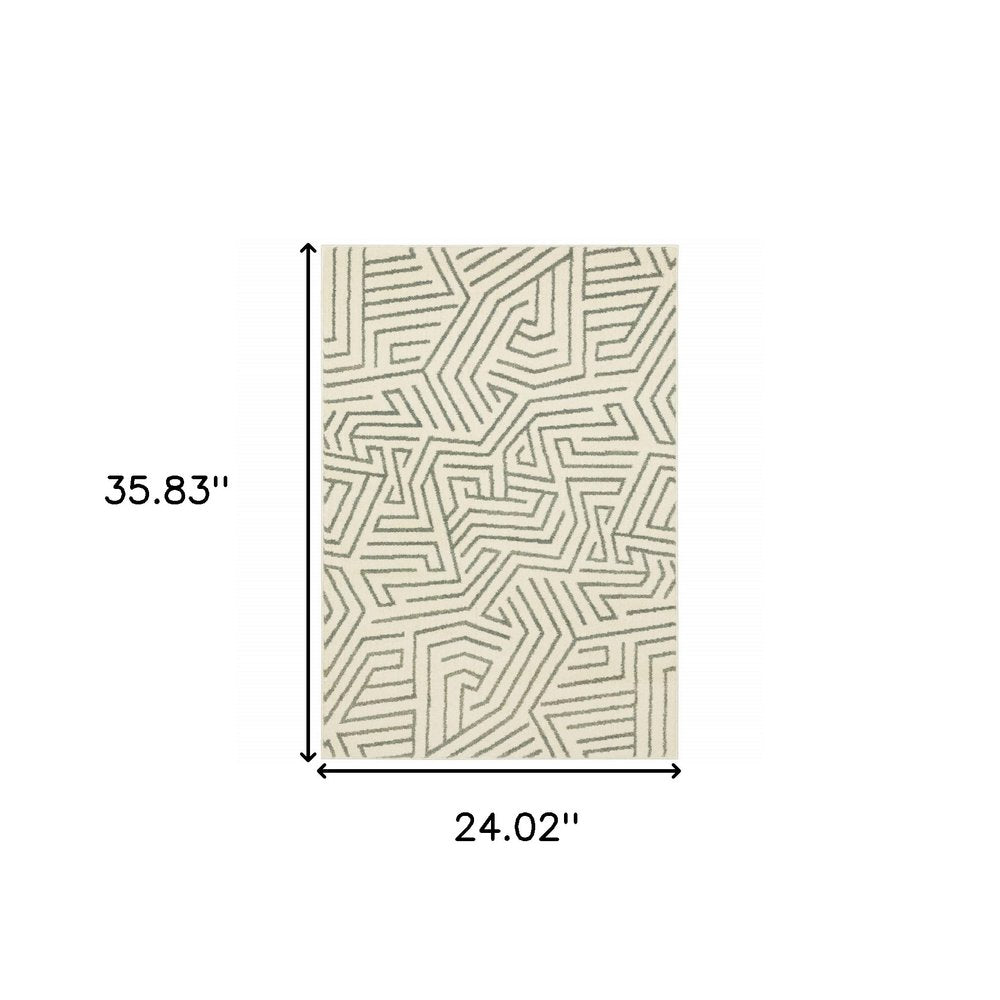 10' X 13' Gray And Ivory Geometric Power Loom Area Rug