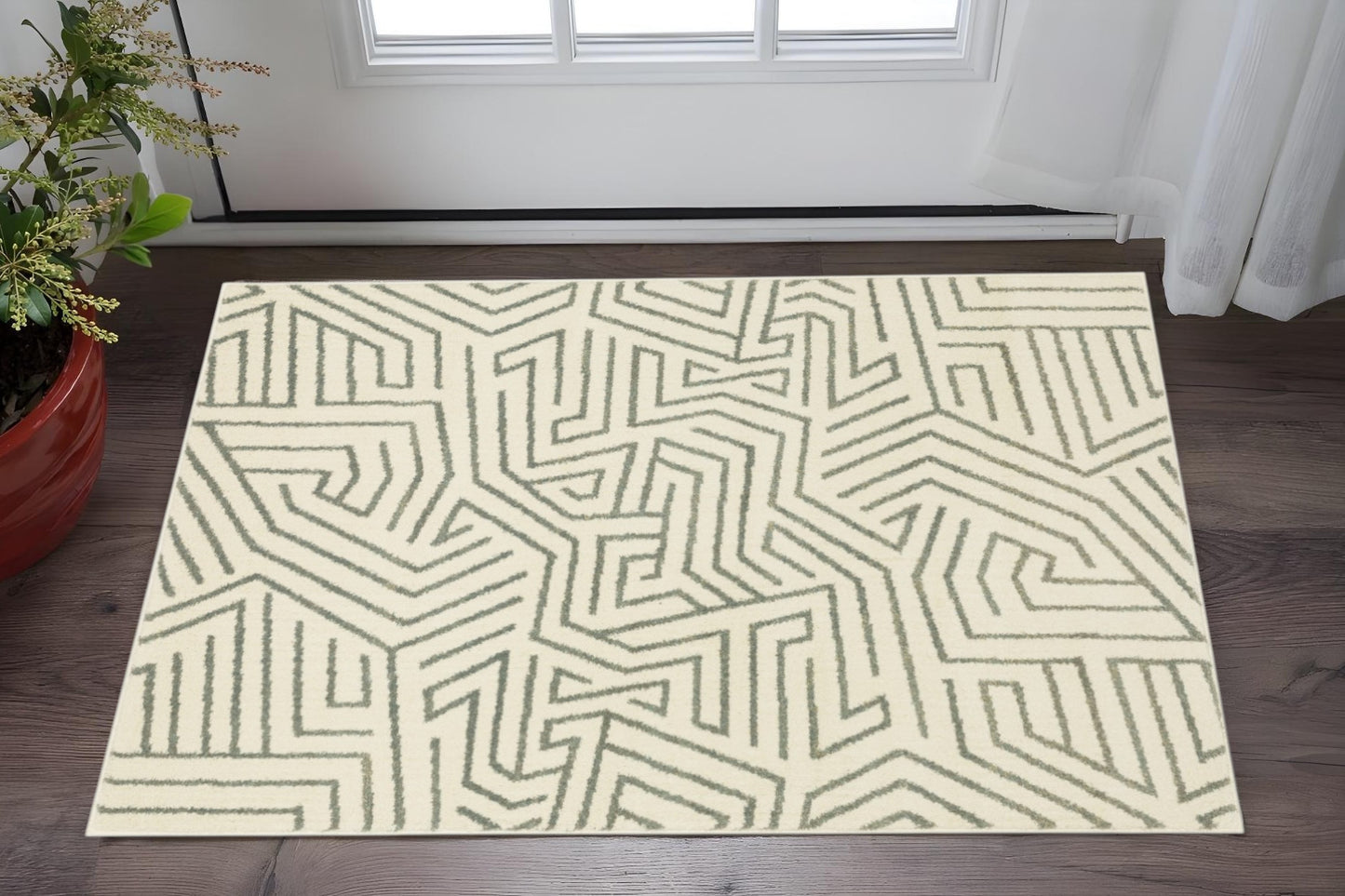 10' X 13' Gray And Ivory Geometric Power Loom Area Rug