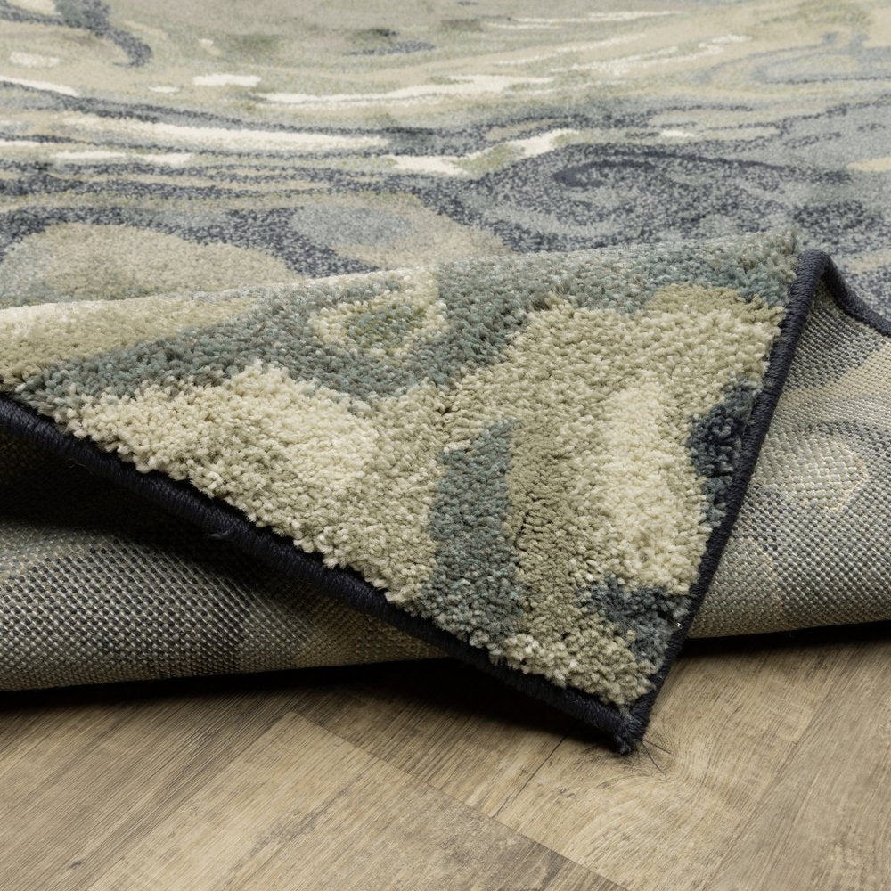 10' X 13' Blue Green And Grey Abstract Power Loom Stain Resistant Area Rug