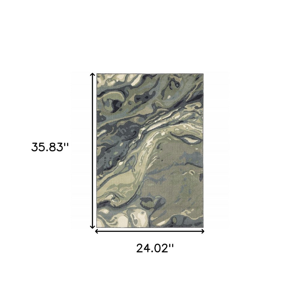 10' X 13' Blue Green And Grey Abstract Power Loom Stain Resistant Area Rug