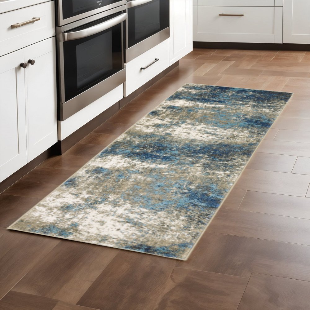 5' X 7' Charcoal Grey And Beige Abstract Power Loom Stain Resistant Area Rug