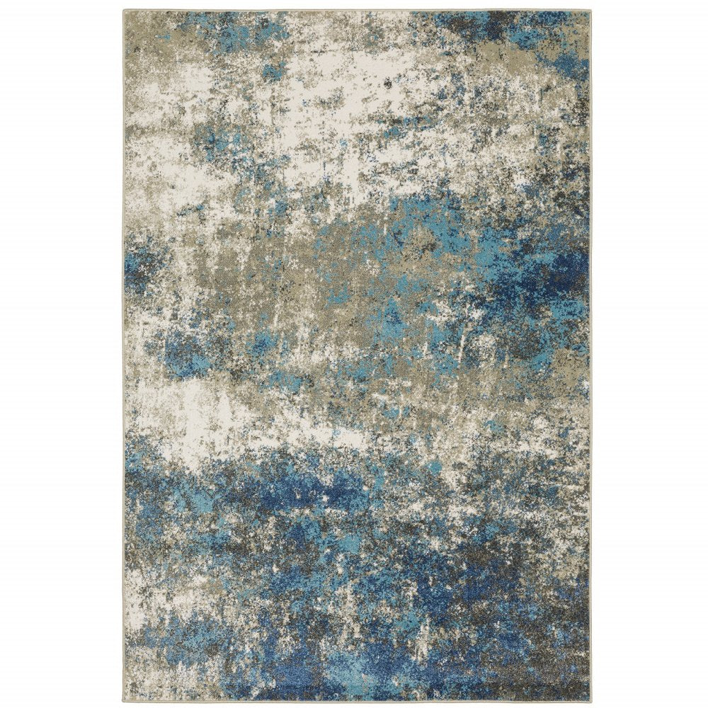 5' X 7' Charcoal Grey And Beige Abstract Power Loom Stain Resistant Area Rug