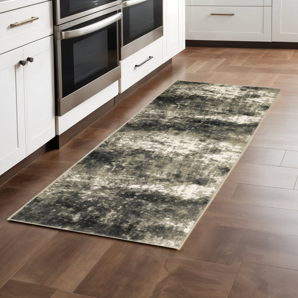 5' X 7' Charcoal Grey And Beige Abstract Power Loom Stain Resistant Area Rug