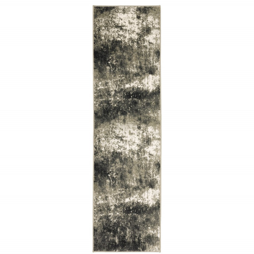 5' X 7' Charcoal Grey And Beige Abstract Power Loom Stain Resistant Area Rug