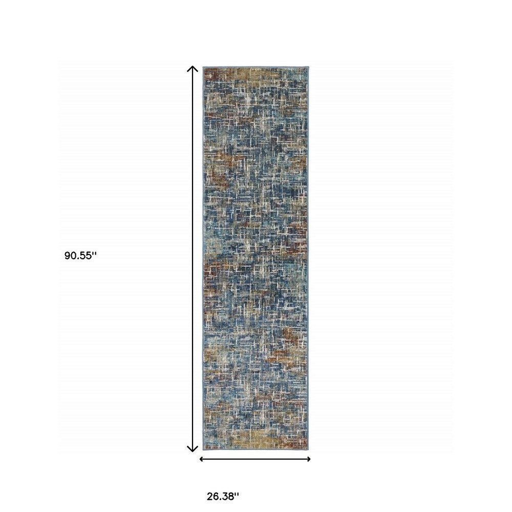 5' X 7' Blue Teal Gold Rust And Beige Abstract Power Loom Stain Resistant Area Rug