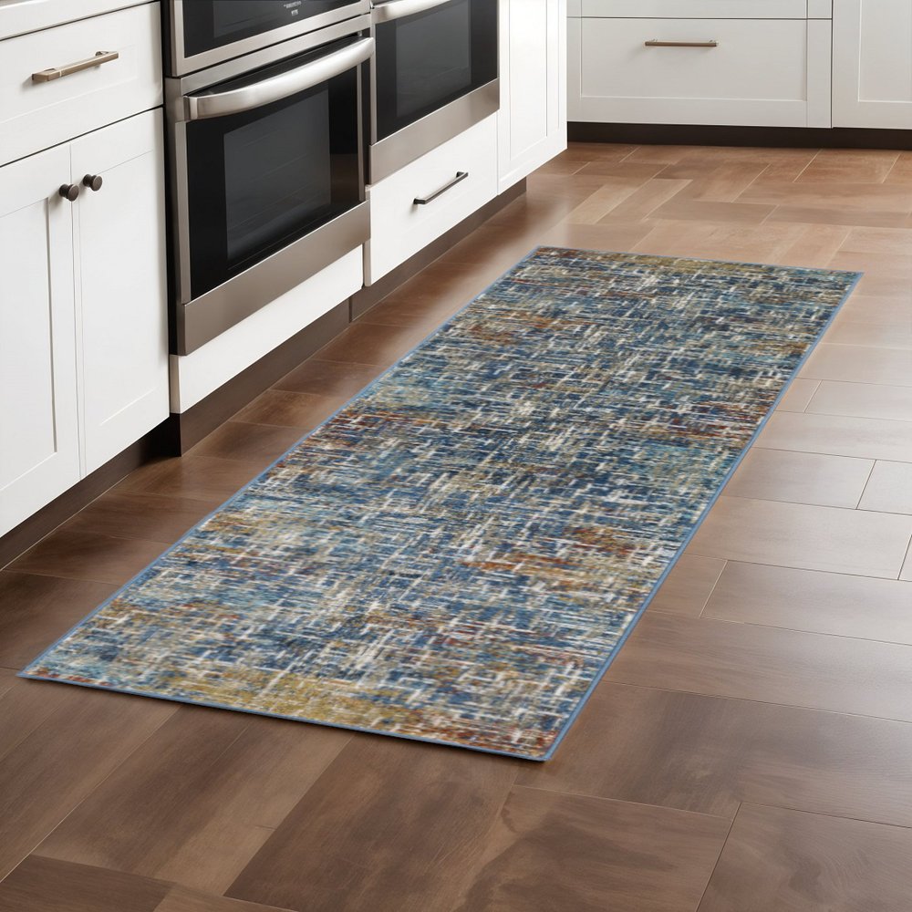 5' X 7' Blue Teal Gold Rust And Beige Abstract Power Loom Stain Resistant Area Rug