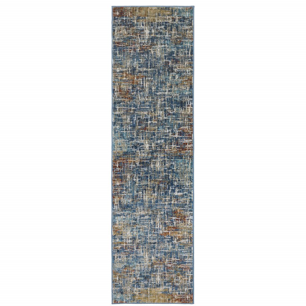 5' X 7' Blue Teal Gold Rust And Beige Abstract Power Loom Stain Resistant Area Rug