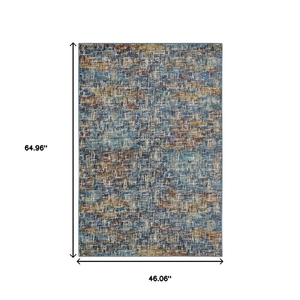 5' X 7' Blue Teal Gold Rust And Beige Abstract Power Loom Stain Resistant Area Rug