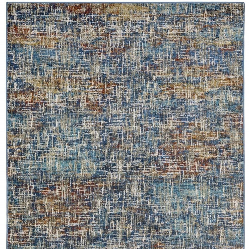 5' X 7' Blue Teal Gold Rust And Beige Abstract Power Loom Stain Resistant Area Rug