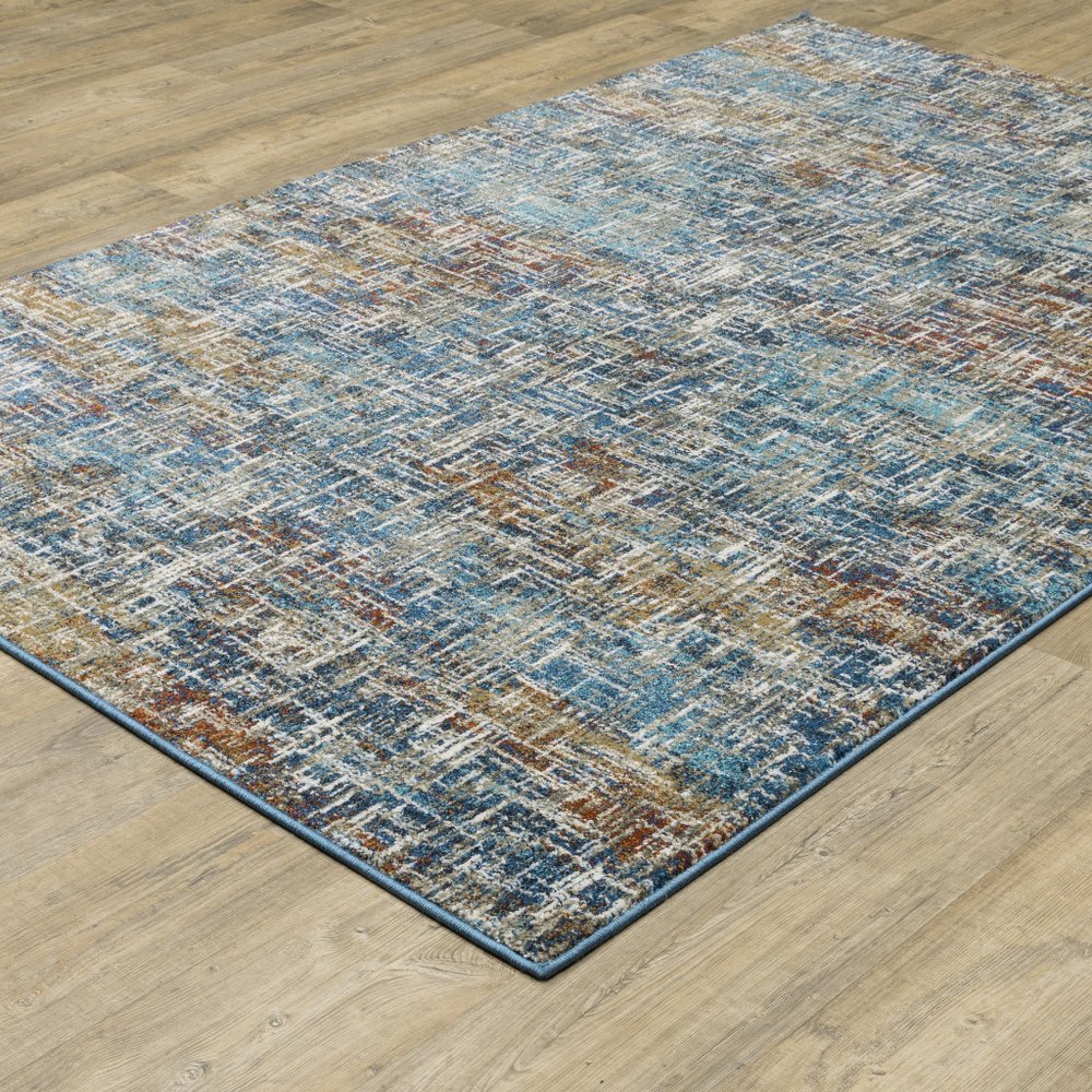 5' X 7' Blue Teal Gold Rust And Beige Abstract Power Loom Stain Resistant Area Rug