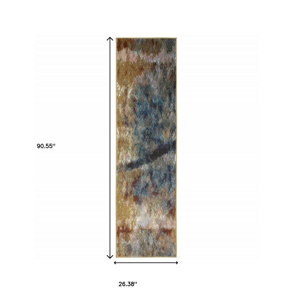 7' X 9' Blue And Gold Abstract Area Rug