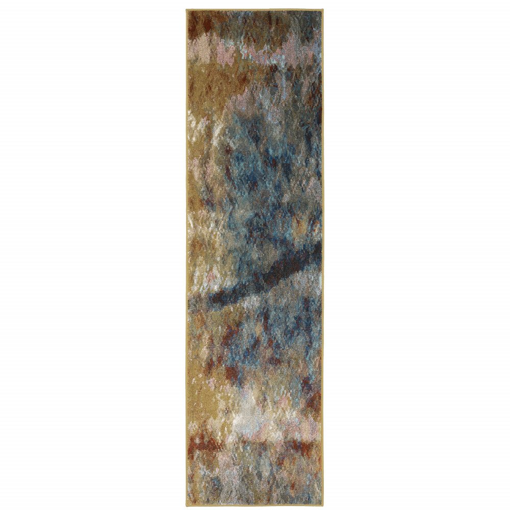 7' X 9' Blue And Gold Abstract Area Rug