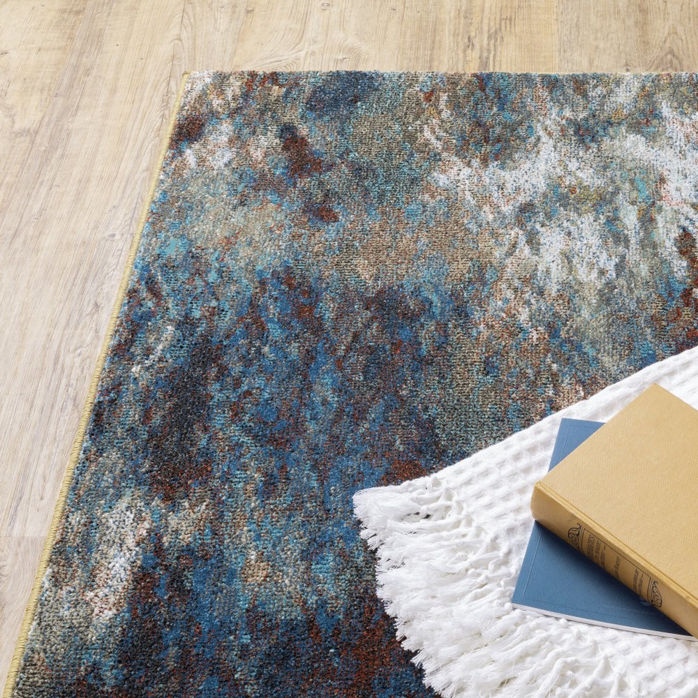 7' X 9' Blue And Gold Abstract Area Rug
