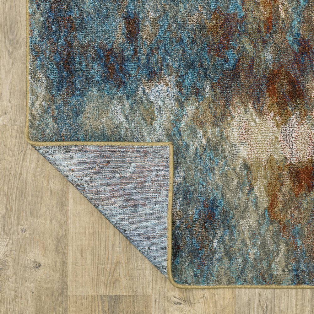 7' X 9' Blue And Gold Abstract Area Rug