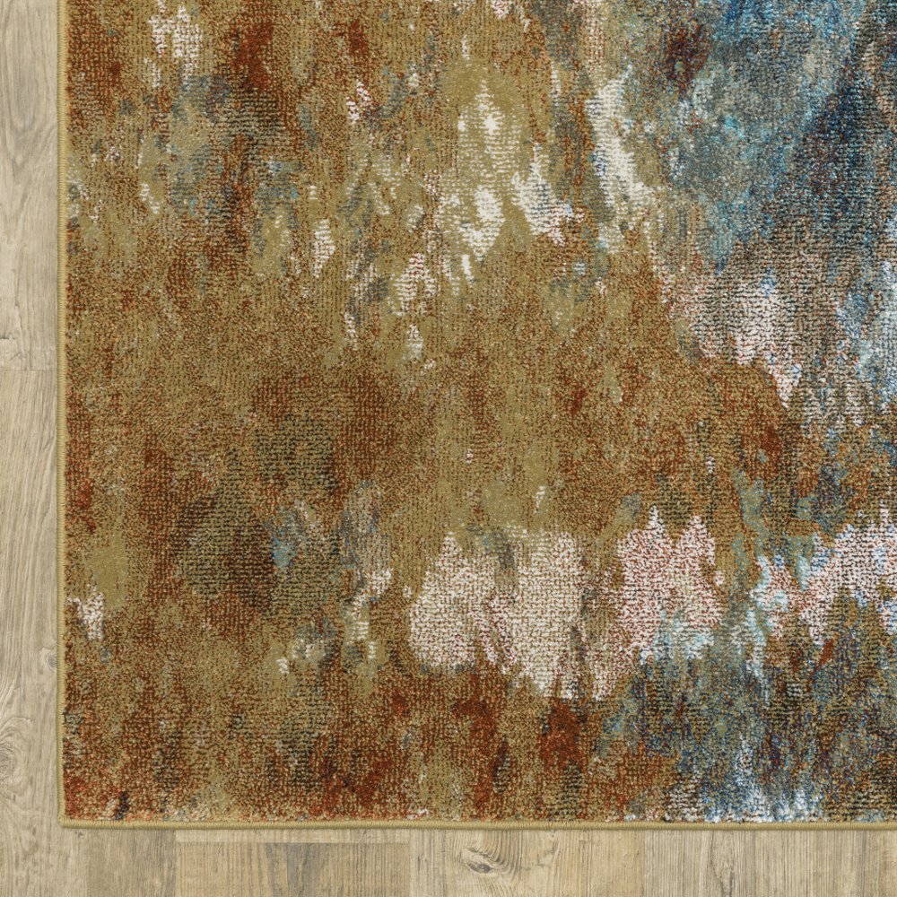 7' X 9' Blue And Gold Abstract Area Rug