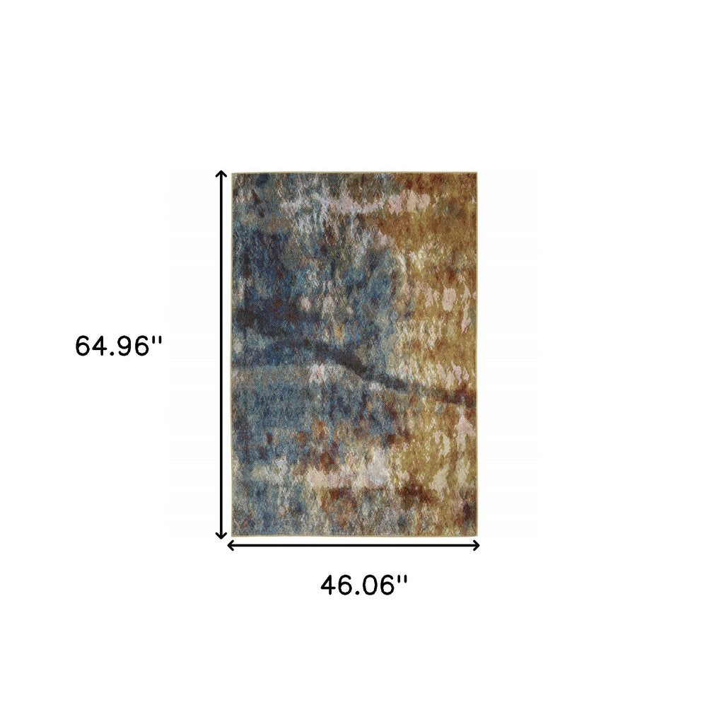 7' X 9' Blue And Gold Abstract Area Rug