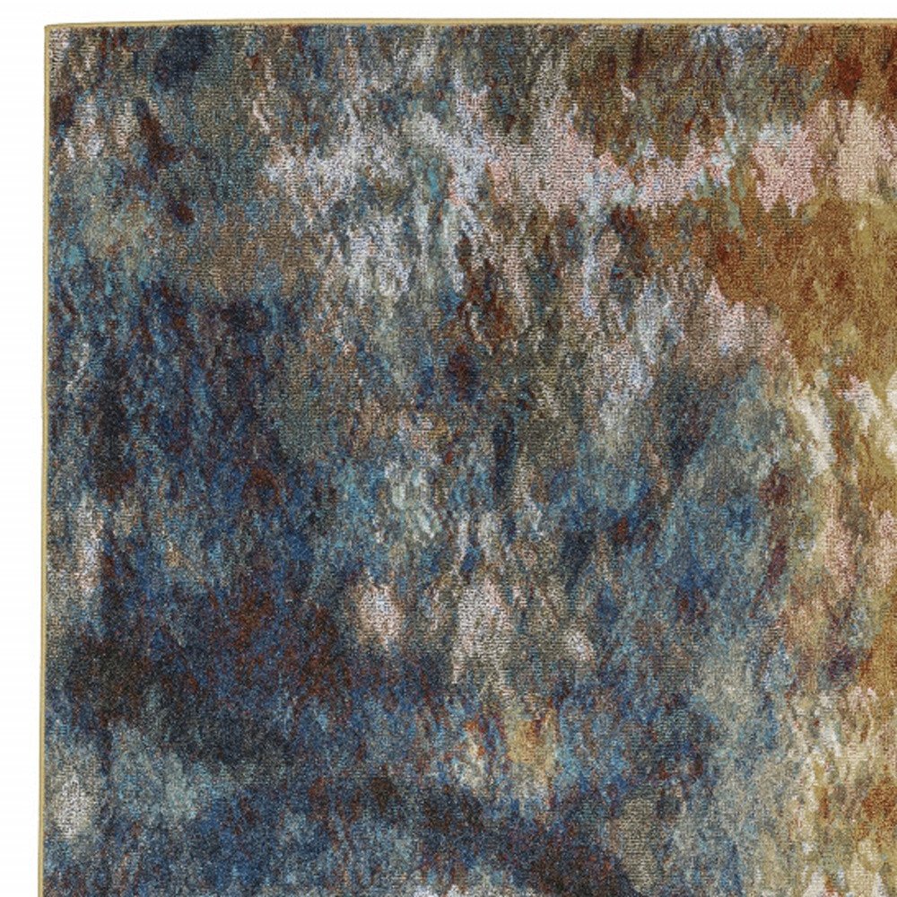 7' X 9' Blue And Gold Abstract Area Rug