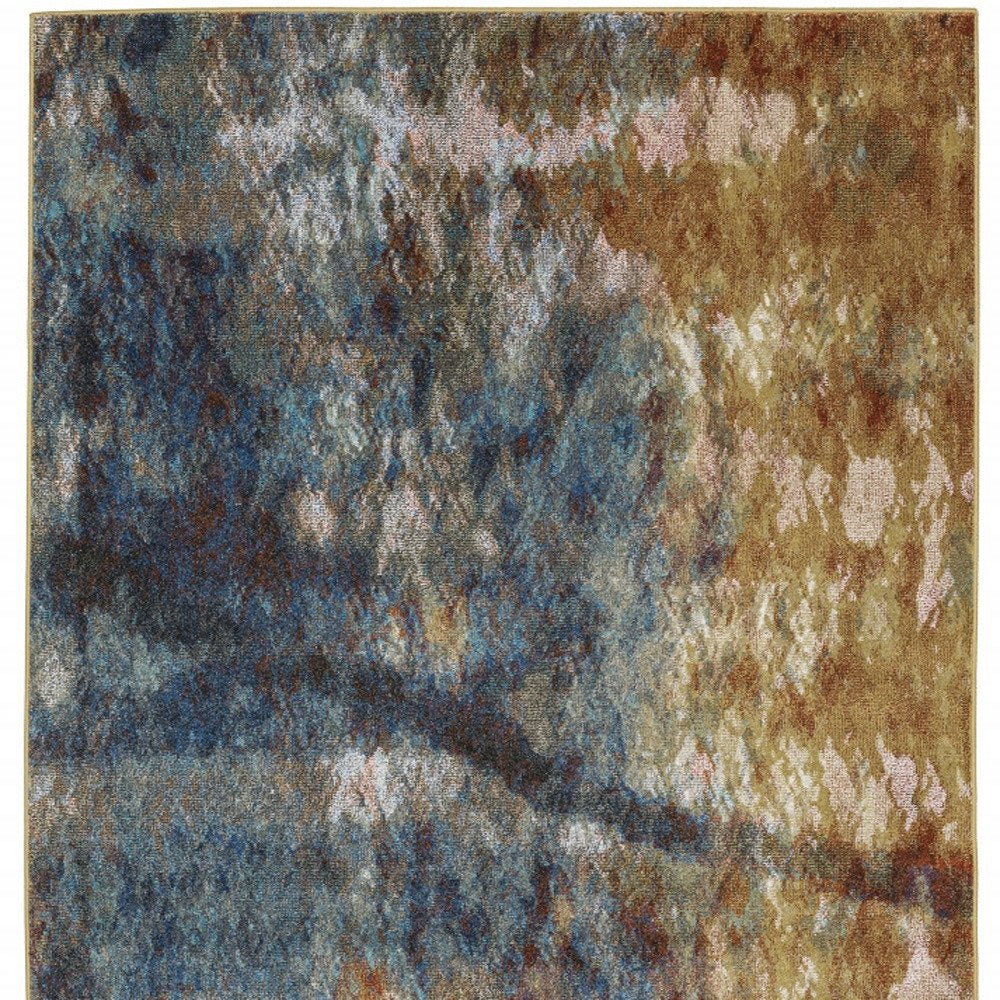 7' X 9' Blue And Gold Abstract Area Rug