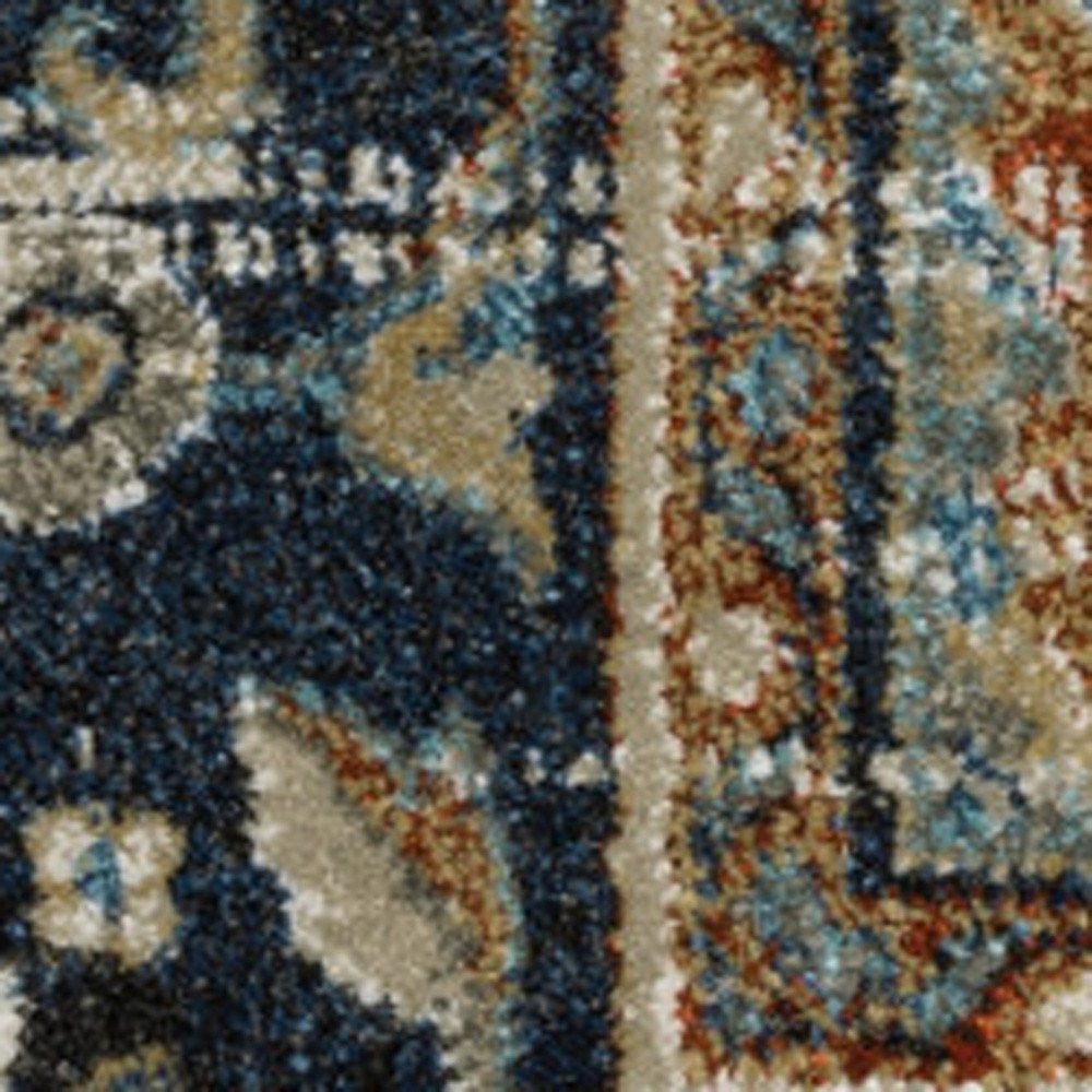 2' X 8' Beige Blue Green Rust And Grey Oriental Power Loom Stain Resistant Runner Rug