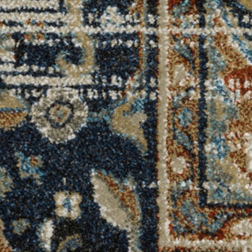 2' X 8' Beige Blue Green Rust And Grey Oriental Power Loom Stain Resistant Runner Rug