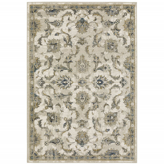 5' X 7' Charcoal Blue Gold Rust And Beige Oriental Power Loom Stain Resistant Area Rug