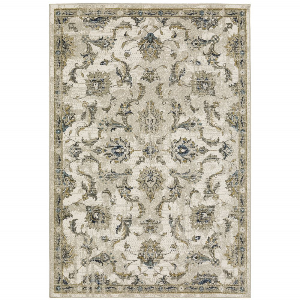 5' X 7' Charcoal Blue Gold Rust And Beige Oriental Power Loom Stain Resistant Area Rug