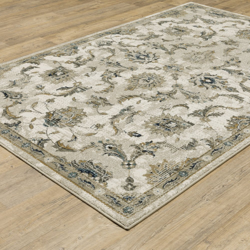 5' X 7' Charcoal Blue Gold Rust And Beige Oriental Power Loom Stain Resistant Area Rug