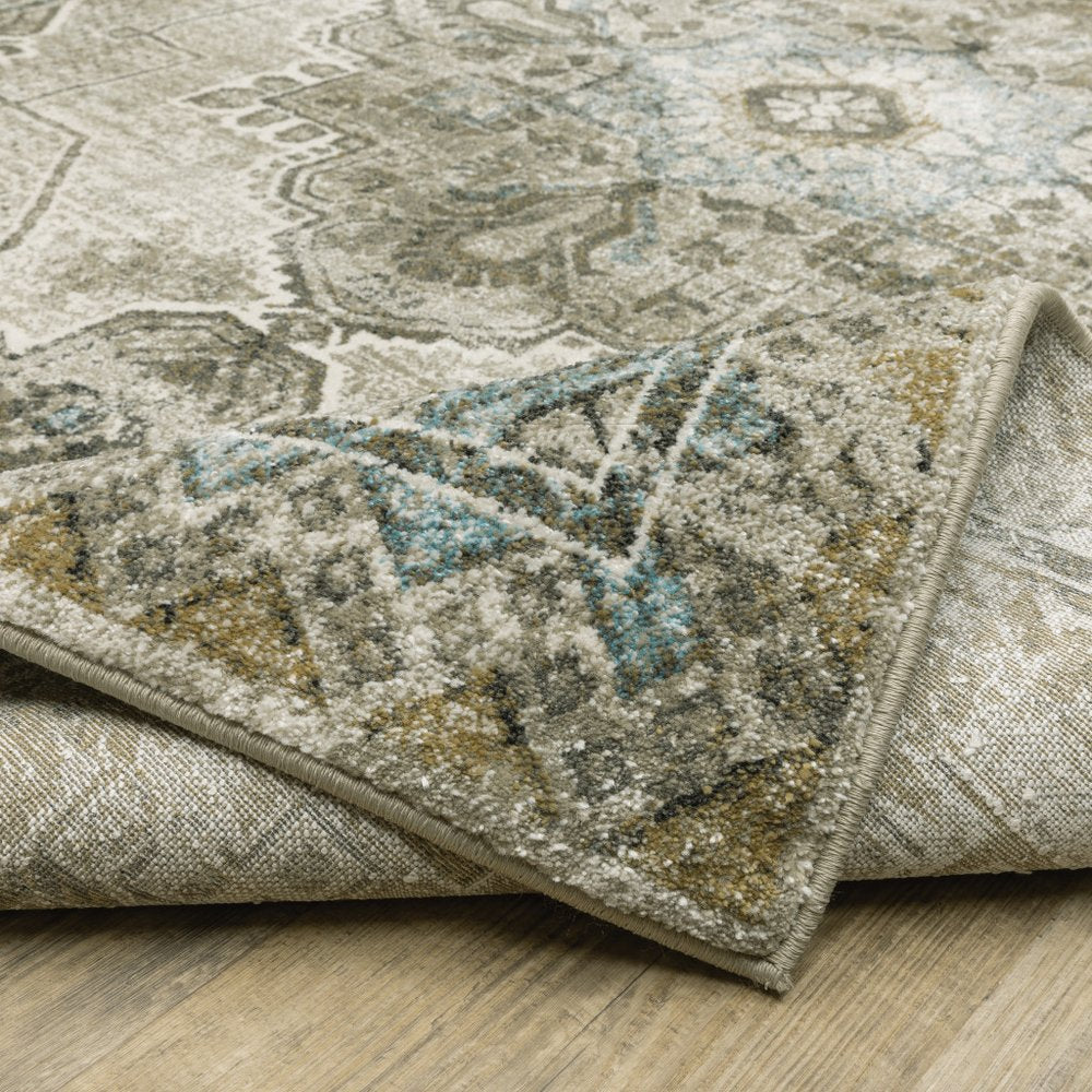 8' X 10' Gray And Blue Oriental Area Rug