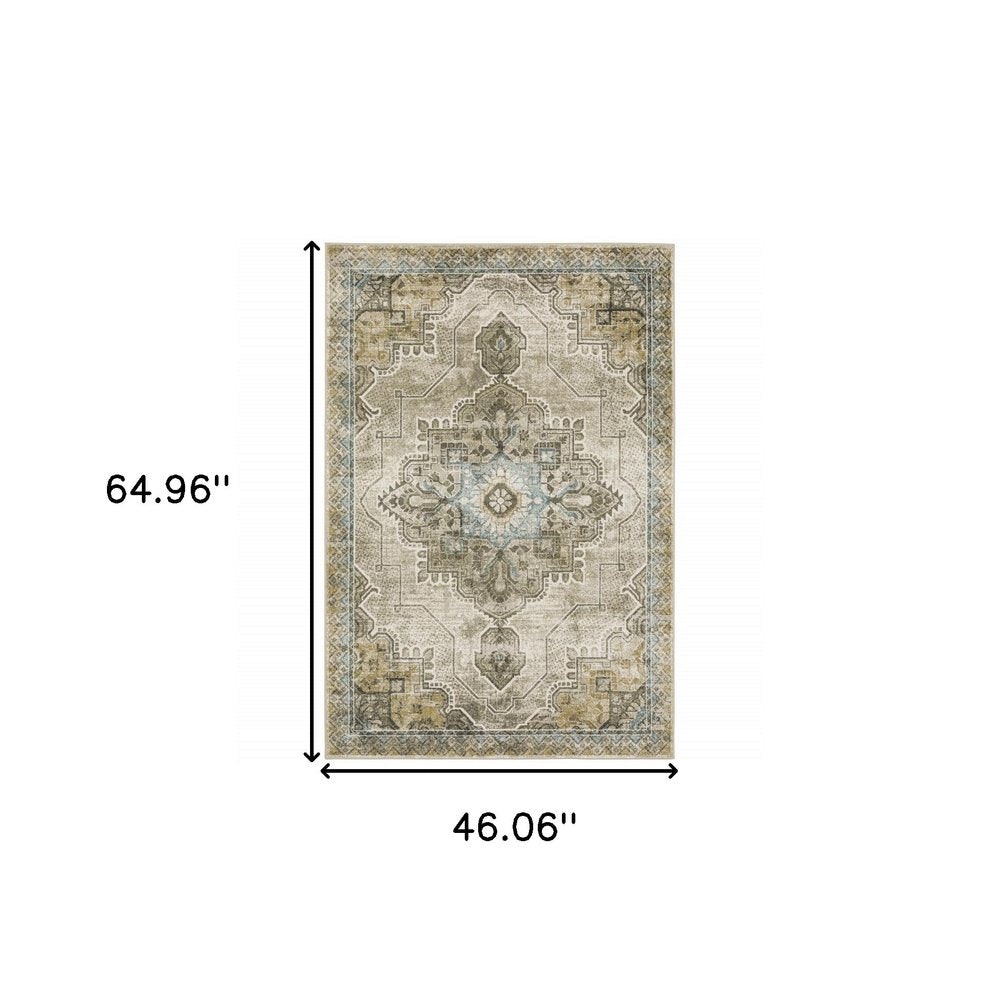 8' X 10' Gray And Blue Oriental Area Rug