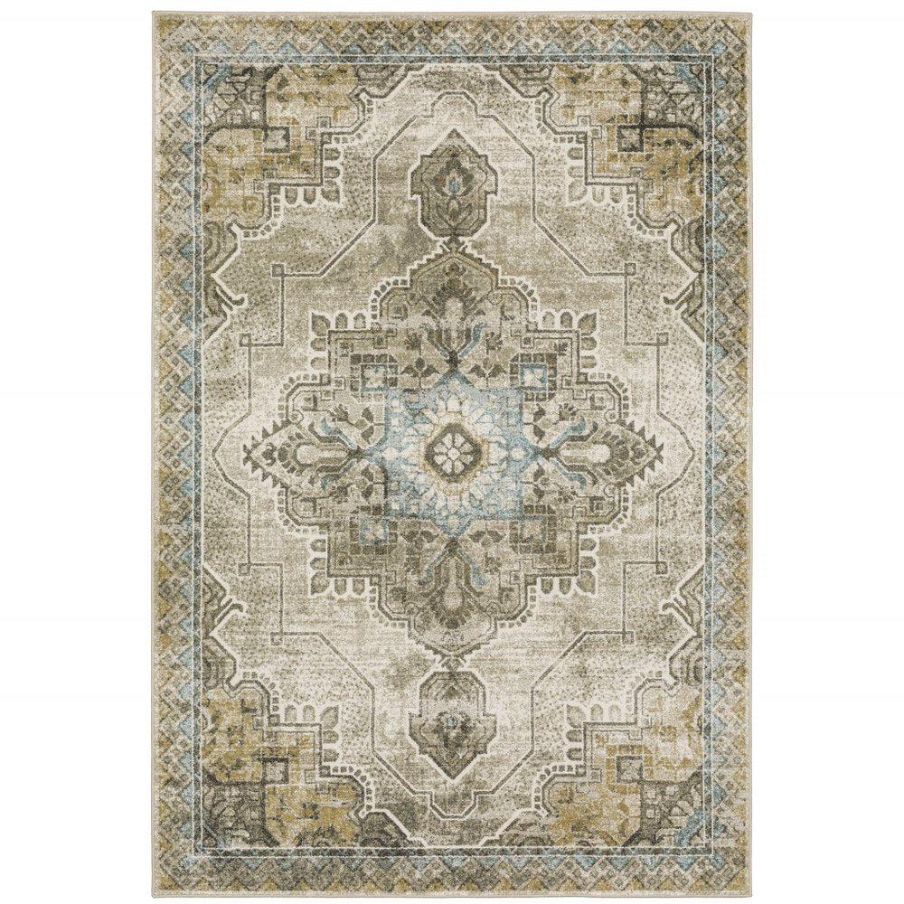 8' X 10' Gray And Blue Oriental Area Rug