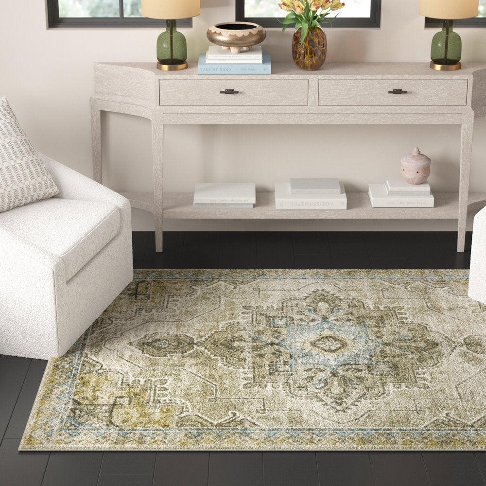 8' X 10' Gray And Blue Oriental Area Rug