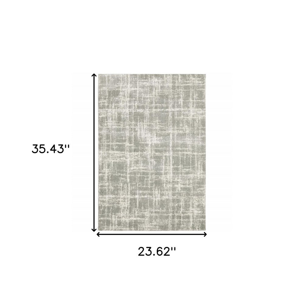 2' X 8' Grey And Ivory Abstract Shag Power Loom Stain Resistant Runner Rug