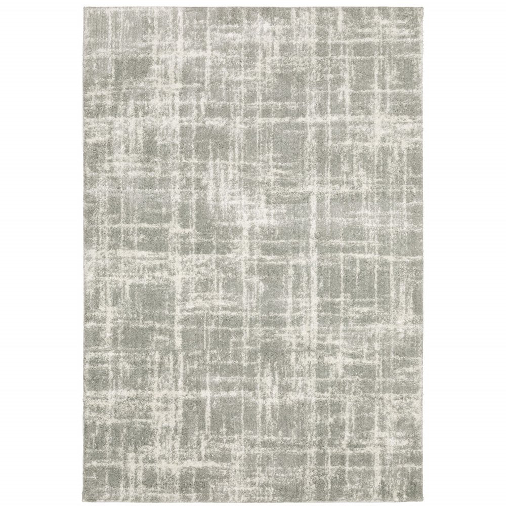 2' X 8' Grey And Ivory Abstract Shag Power Loom Stain Resistant Runner Rug