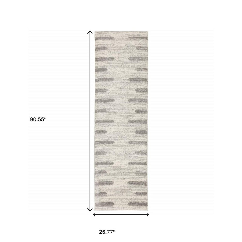 4' X 6' Ivory And Grey Geometric Shag Power Loom Stain Resistant Area Rug