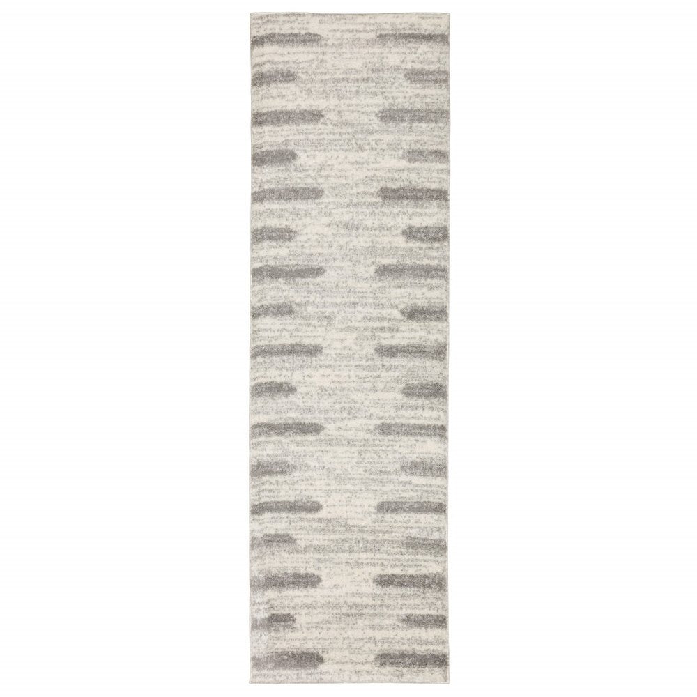 4' X 6' Ivory And Grey Geometric Shag Power Loom Stain Resistant Area Rug