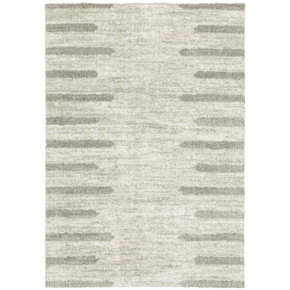 4' X 6' Ivory And Grey Geometric Shag Power Loom Stain Resistant Area Rug