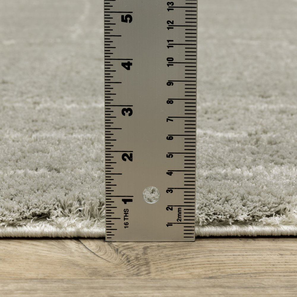 2' X 3' Grey And Ivory Geometric Shag Power Loom Stain Resistant Area Rug