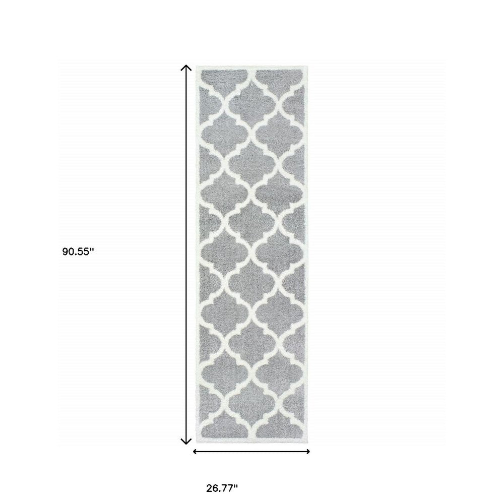 2' X 3' Grey And Ivory Geometric Shag Power Loom Stain Resistant Area Rug