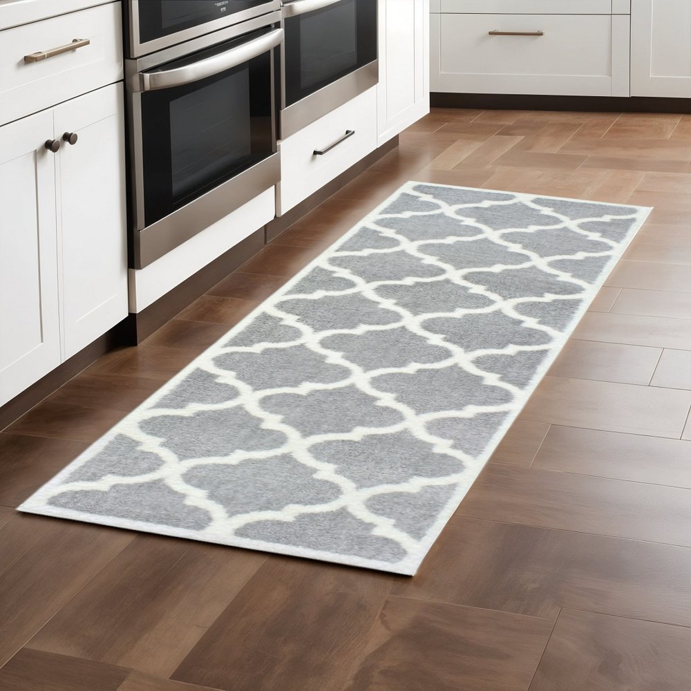 2' X 3' Grey And Ivory Geometric Shag Power Loom Stain Resistant Area Rug