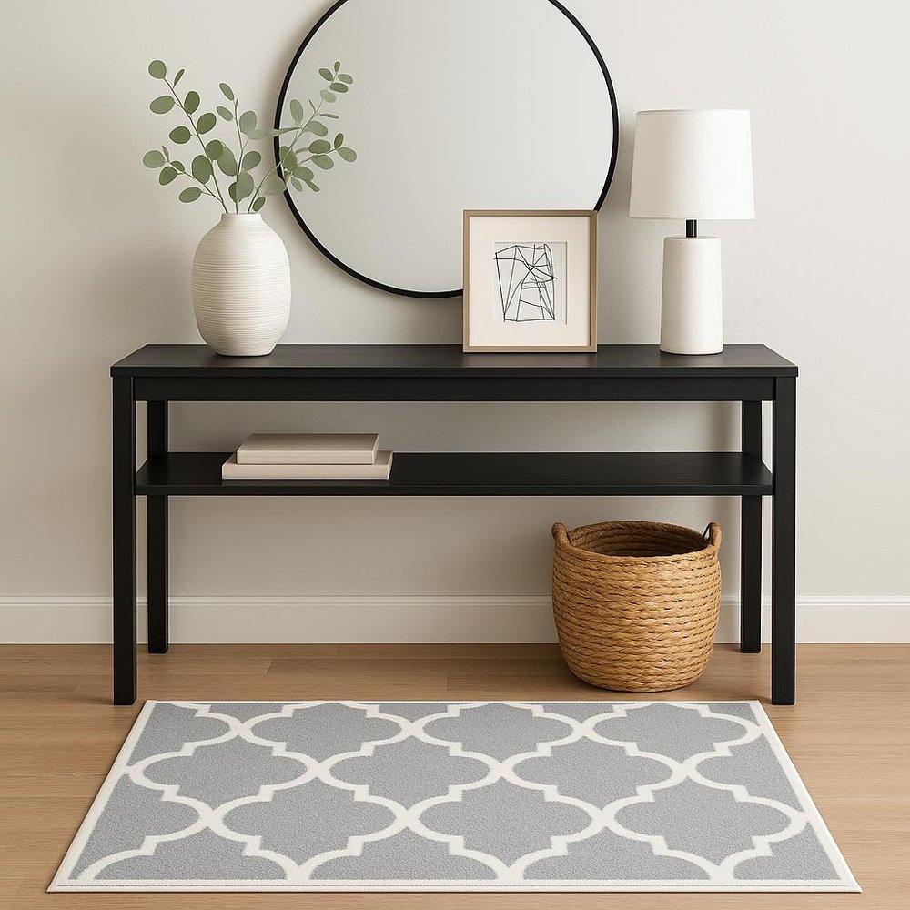 2' X 3' Grey And Ivory Geometric Shag Power Loom Stain Resistant Area Rug